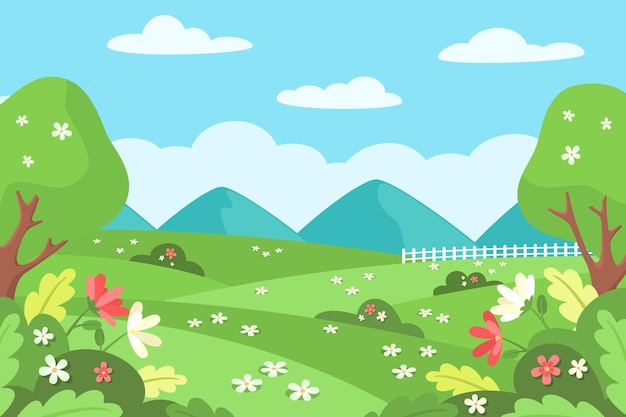 Vector gratuito escena de paisaje de primavera