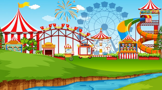 Vector gratuito escena del parque de atracciones