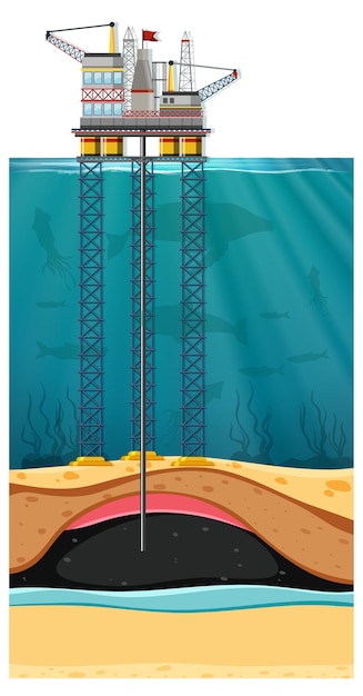 Vector gratuito escena de perforación petrolera en alta mar