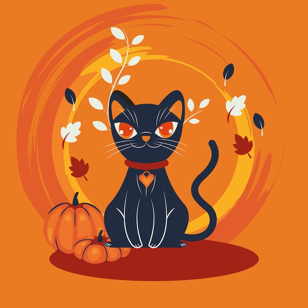 Escena de personaje disfrazado de gato de Halloween