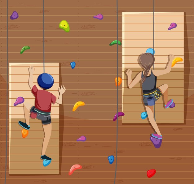 Escena con personas escalando rocas en interiores en una mesa de trabajo circular