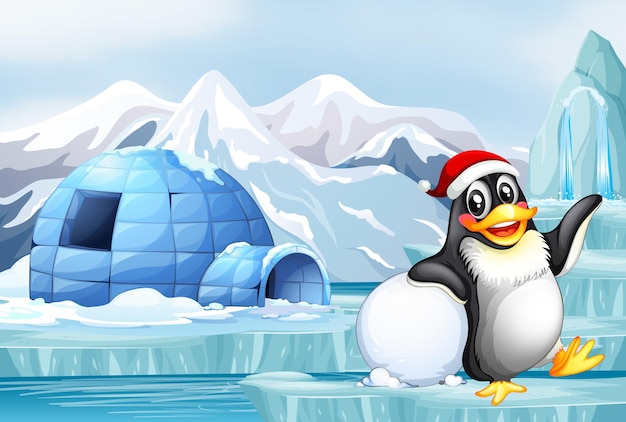 Vector gratuito escena con pingüino feliz