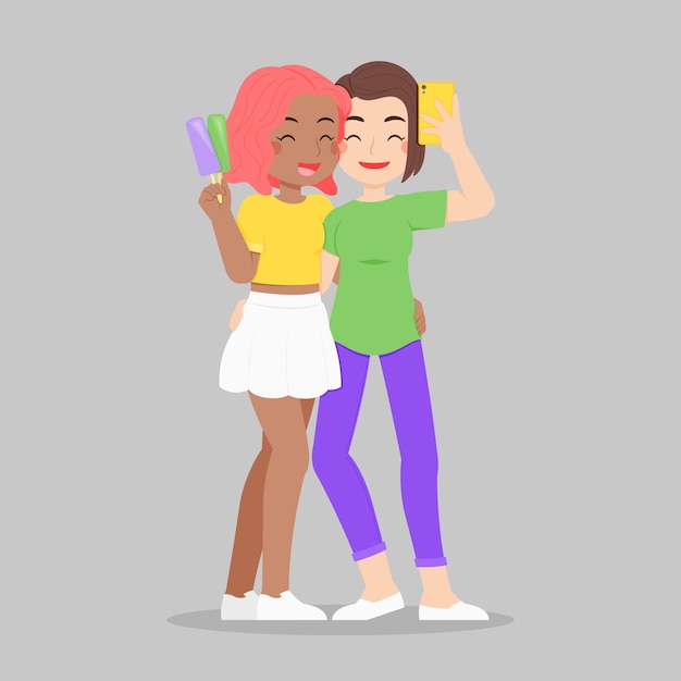 Vector gratuito escena plana de pareja de lesbianas ilustrada