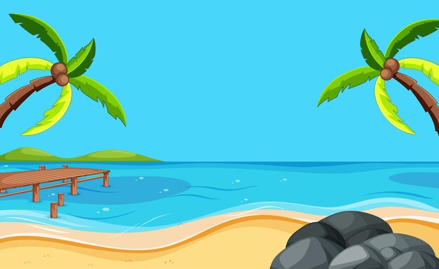 Escena de playa en blanco con dos cocoteros