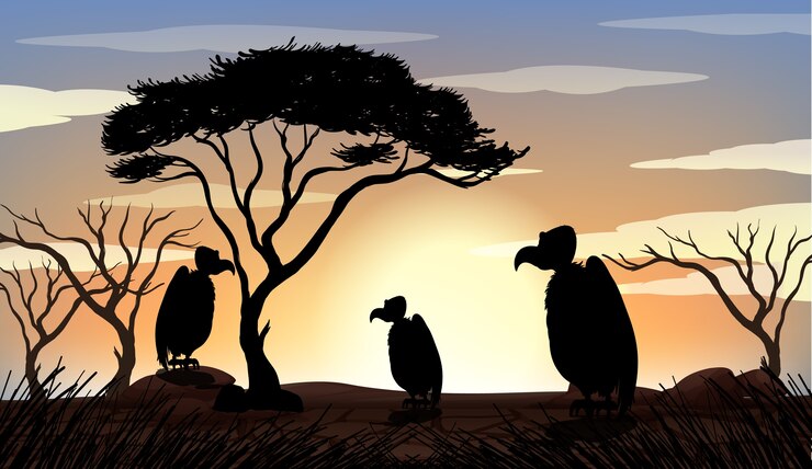 Vector gratuito escena de puesta de sol de silueta de naturaleza al aire libre