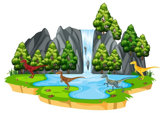 Escena con rapaces de dinosaurios en la isla.