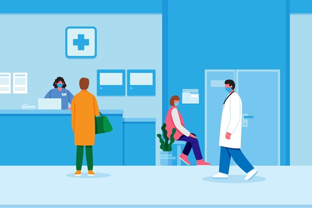 Escena de recepción de hospital de diseño plano