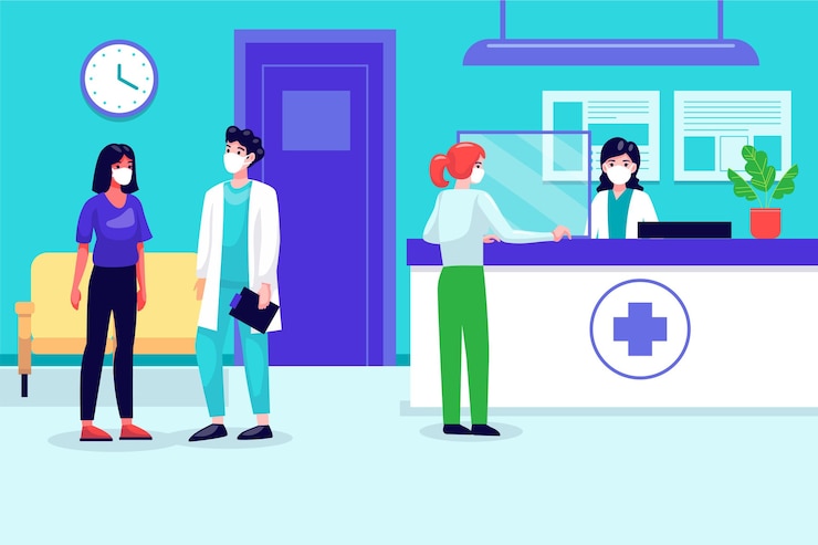 Vector gratuito escena de recepción del hospital