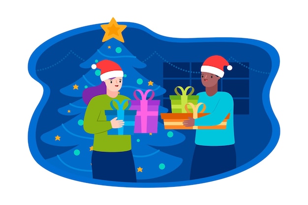 Vector gratuito escena de regalos de navidad