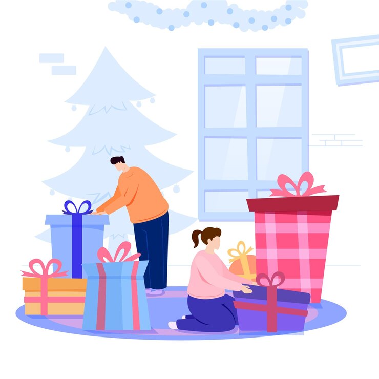 Vector gratuito escena de regalos de navidad