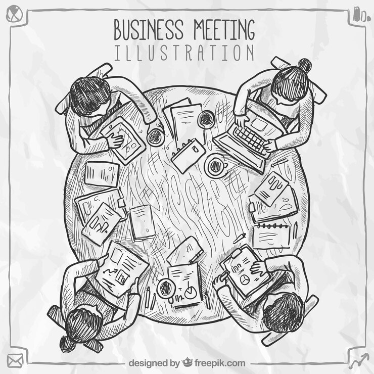 Vector gratuito escena de reunión de negocios dibujada a mano 