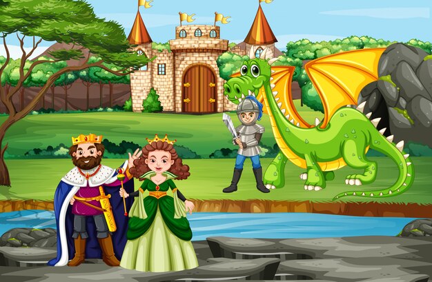 Escena con rey y reina en el castillo