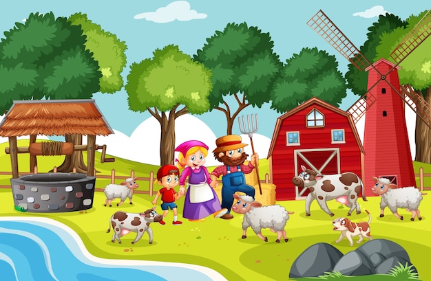 Escena de rimas infantiles de granja