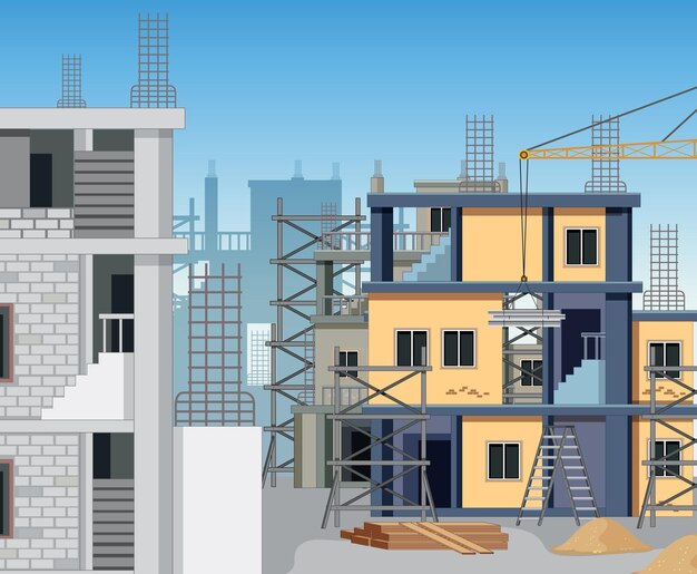 Escena del sitio de construcción de edificios