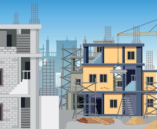 Escena del sitio de construcción de edificios