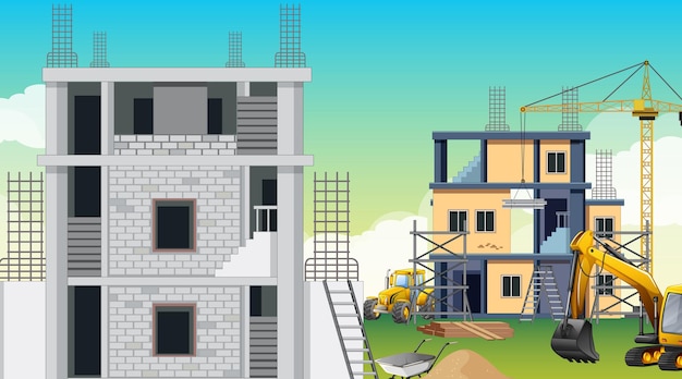 Vector gratuito escena del sitio de construcción de edificios