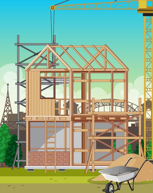 Vector gratuito escena del sitio de construcción de edificios