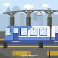 Vector gratuito escena de tren en la estación en diseño plano