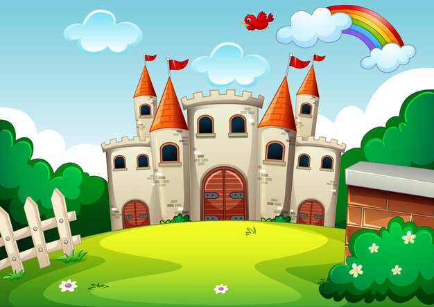 Escena vacía con castillo en la naturaleza.