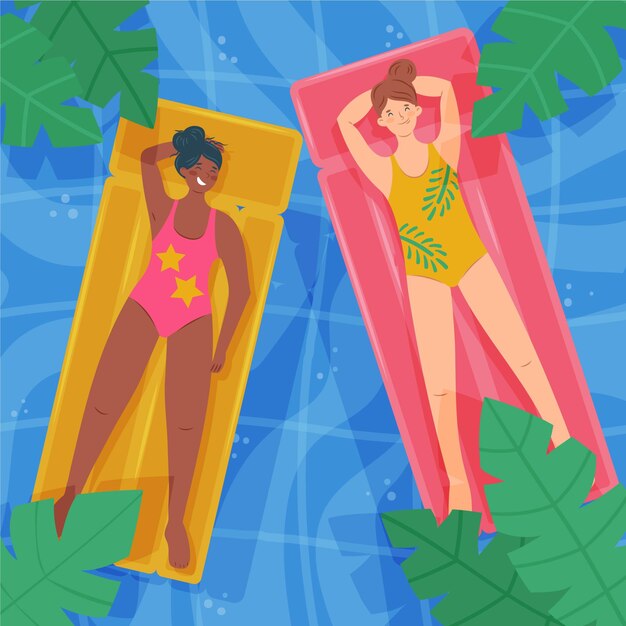 Escena de verano ilustrada plana con piscina.