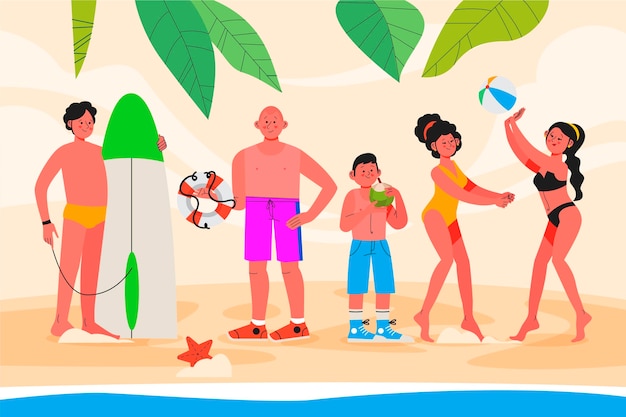 Vector gratuito escena de verano ilustrada plana