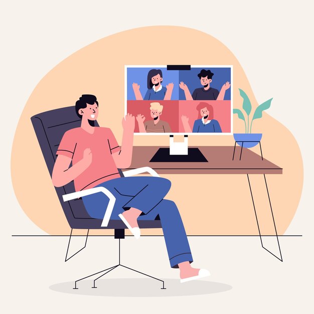 Escena de videoconferencia de amigos dibujados