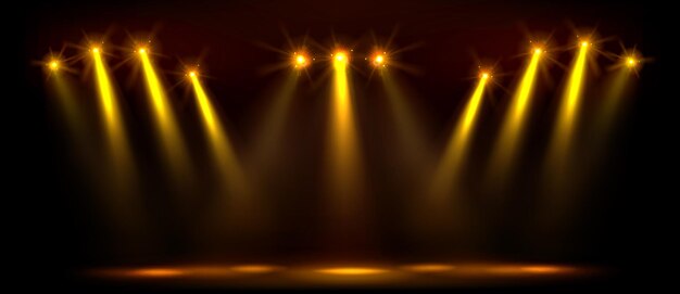 Escenario abstracto dorado con reflector para espectáculo de fiesta plantilla de diseño de escena de premio de lujo dorado telón de fondo de Broadway premium o elegante estudio de discoteca cine de haz de luz o bandera de concierto con bengala real