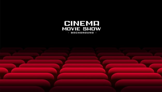 Escenario de cine con filas de asientos rojos