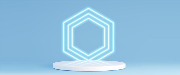 Vector gratuito escenario circular blanco con hexágono azul neón