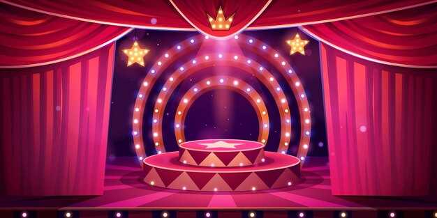 Escenario de dibujos animados de circo con fondo de vector de anillo