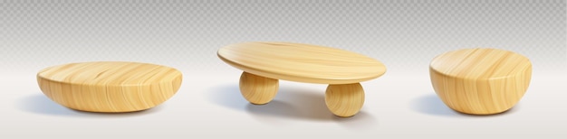 Escenario de podio de hemisferio de madera 3d para el conjunto de exhibición
