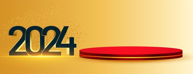 escenario de podio vacío para banner de exhibición de productos con vector de texto del año nuevo 2024