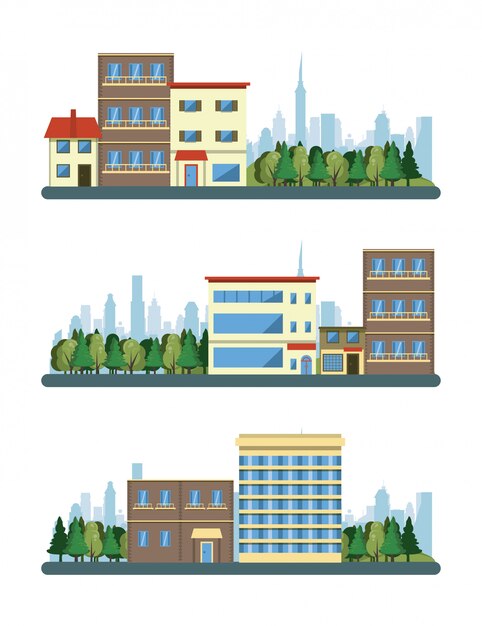 Escenarios de edificios urbanos y paisajes urbanos