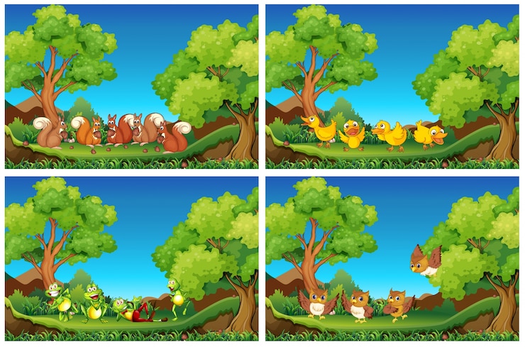 Vector gratuito escenas con animales en el jardín ilustración