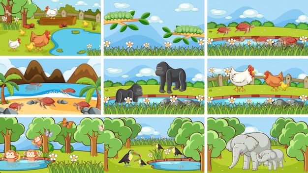 Vector gratuito escenas de animales en la naturaleza