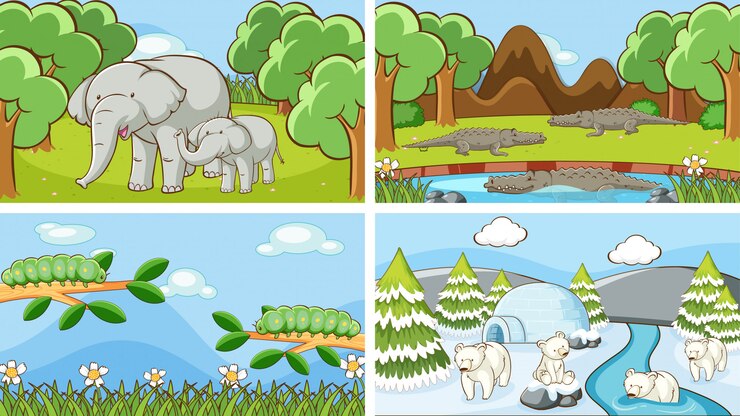 Vector gratuito escenas de animales en la naturaleza