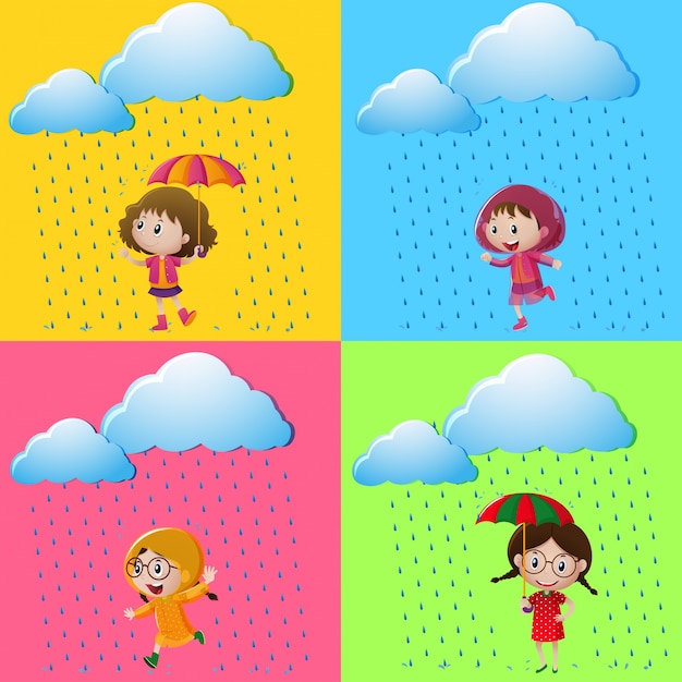 Vector gratuito escenas con chicas en la lluvia