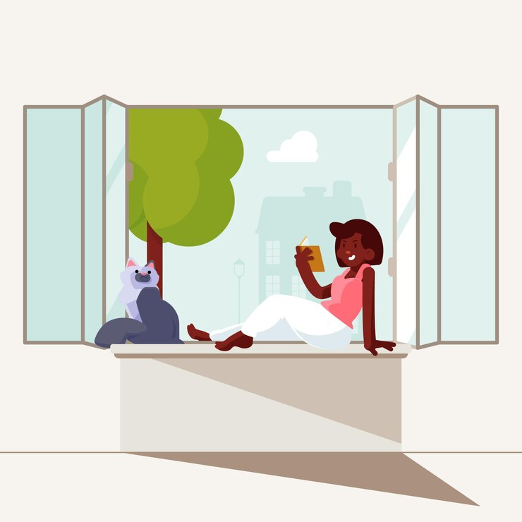 Vector gratuito escenas cotidianas con ilustración de gato