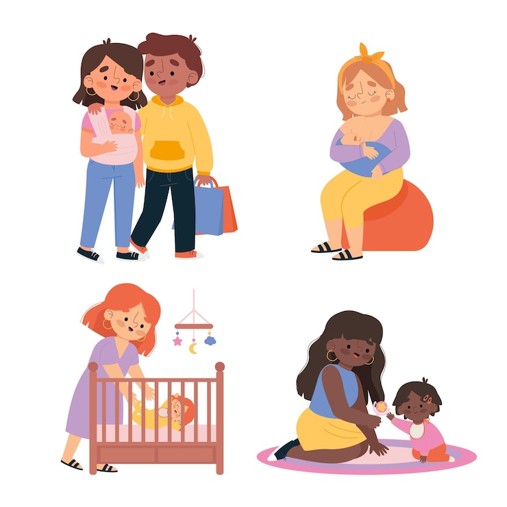 Vector gratuito escenas de embarazo y maternidad ilustradas.