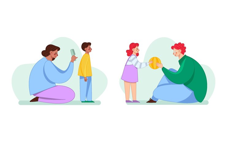 Vector gratuito escenas familiares dibujadas a mano con niños.