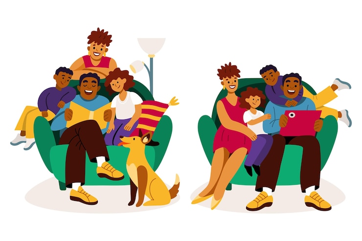 Vector gratuito escenas familiares de diseño plano dibujadas a mano