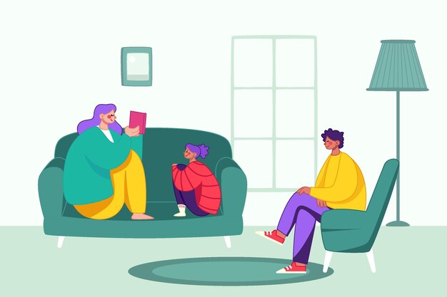 Escenas familiares planas dibujadas a mano.