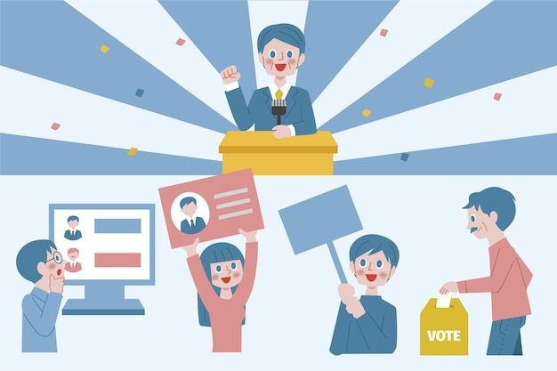 Vector gratuito escenas ilustradas de la campaña electoral.