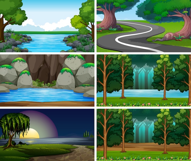 Vector gratuito escenas de naturaleza de paisaje vacío, en blanco