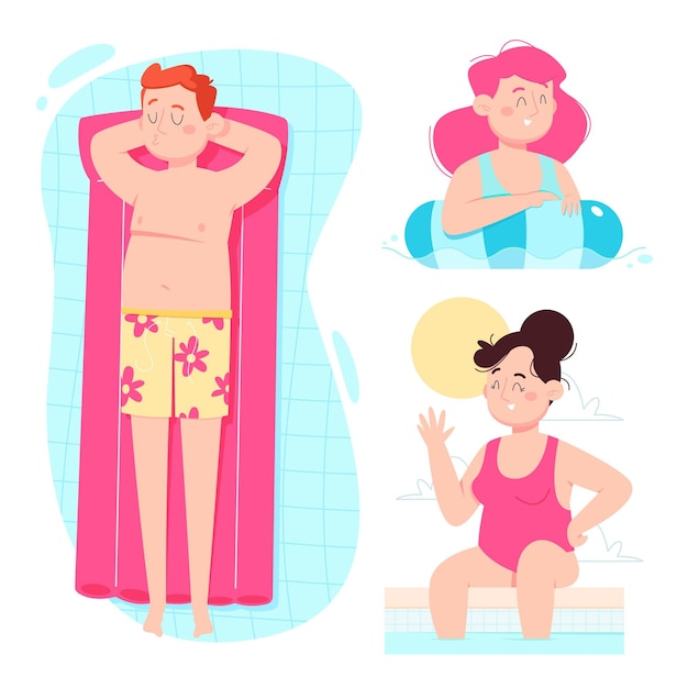 Vector gratuito escenas de verano de personas de dibujos animados