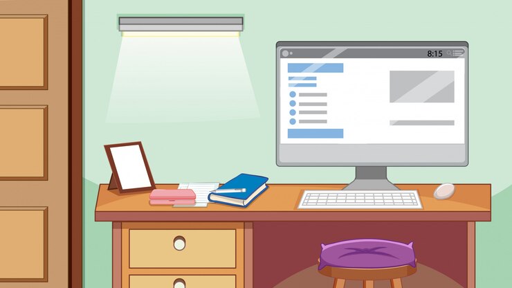 Vector gratuito un escritorio de computadora en la sala de estudio