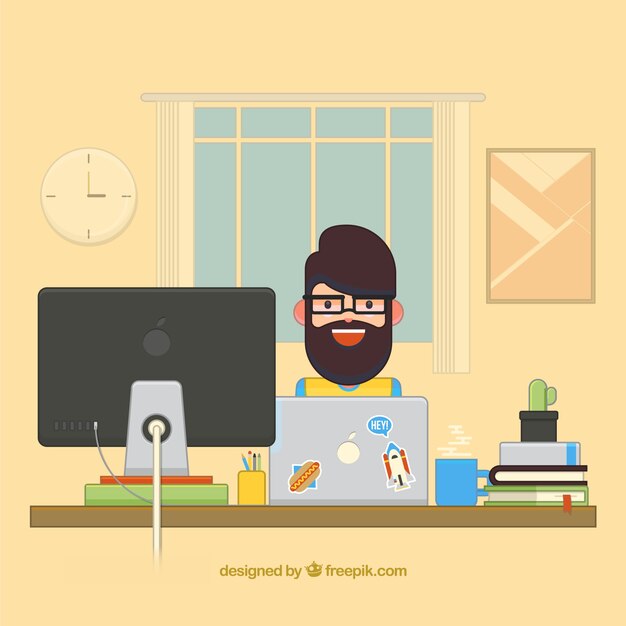Escritorio de diseñador gráfico plano