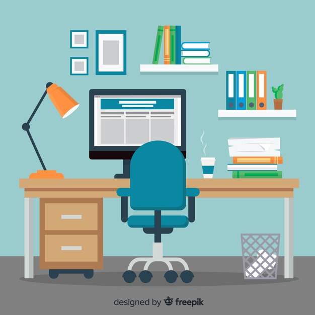 Escritorio moderno de oficina con diseño plano