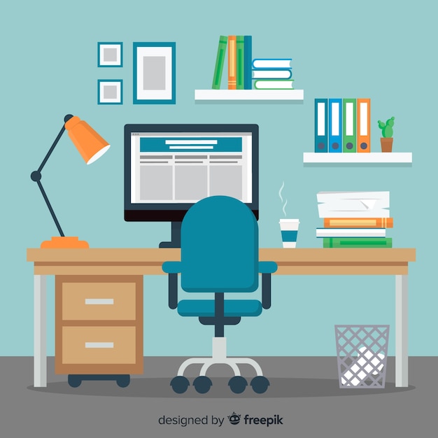Escritorio moderno de oficina con diseño plano