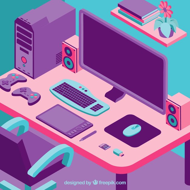 Escritorio de oficina moderno con estilo colorido